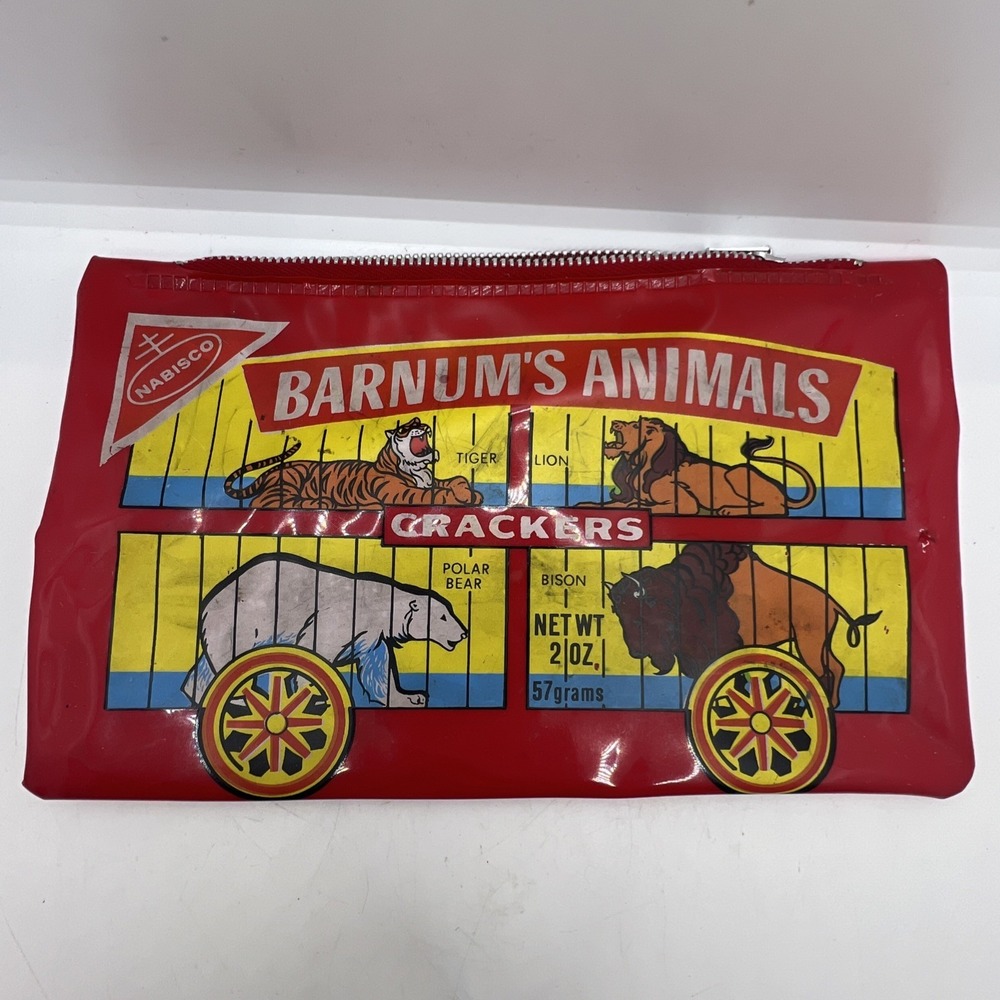 VINTAGE NABISCO BARNUM'S ANIMAL CRACKERS RED PENCIL CASE ZIPPERED SCHOOL POUCH